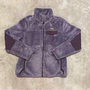 LL Bean Sherpa Sweater Women’s Medium Teddy Bear Purple Fleece 1/4 Snap Pullover